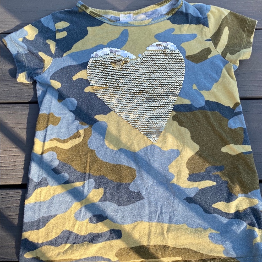 Jcrew camo heart glitter tee